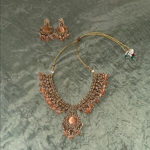 Elegant Gold and Peach Necklace & Earrings Set